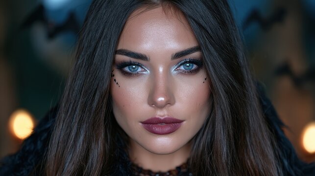 Stylish Woman with Blue Eyes and Dark Lipstick