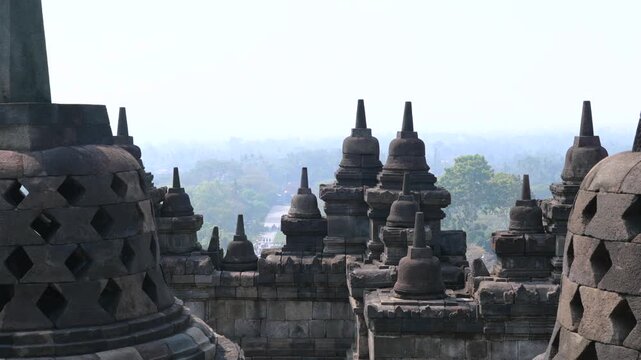 Borobudur temple stupas in indonesia landscape