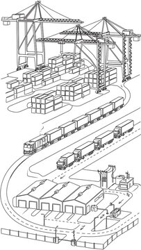 Industrial port logistics white background.