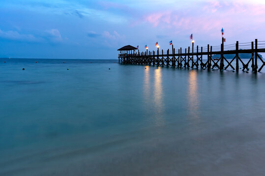 Long exposure sunset in Manukan island Tunku Abdul Rahman Marine Park in Sabah Borneo Malaysia