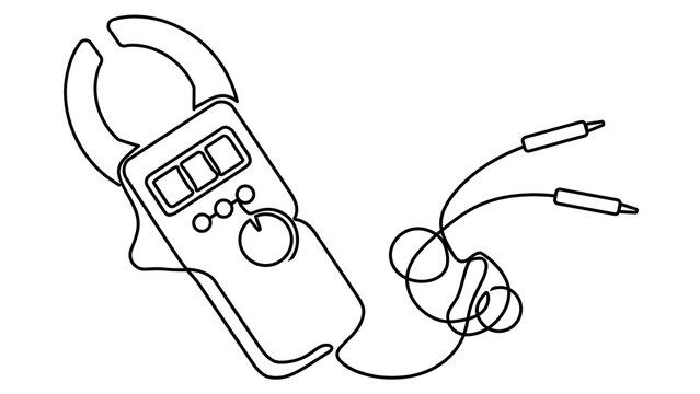 Digital clamp meter with probes white background.