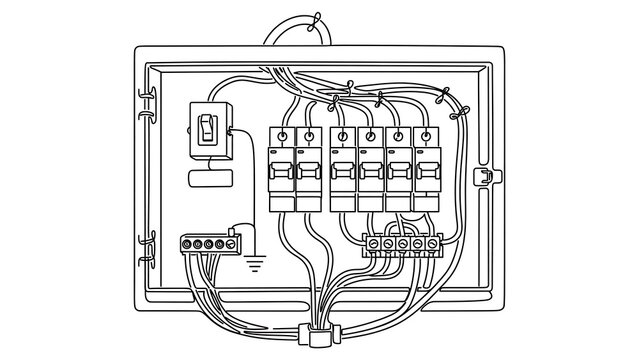 Electrical distribution panel diagram white background.
