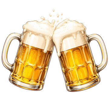 Two German Beer Steins Toasting with Foam