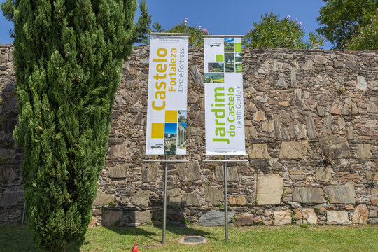 Abrantes castle fortress and garden information banners