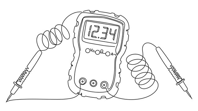 Digital multimeter with probes on white background.