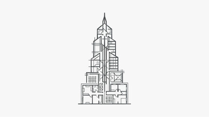 Fototapeta premium Architectural Floor Plan Diagram of Iconic Skyscraper Building with Cross Sections