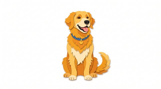 A friendly golden retriever dog sitting and smiling isolated on a white background.