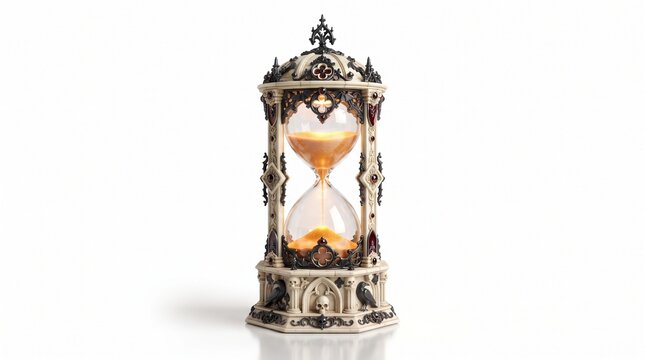 Gothic hourglass with golden sand and ornate ivory frame sand timer hourglass