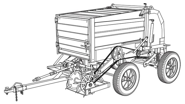 Industrial utility trailer line art white background.