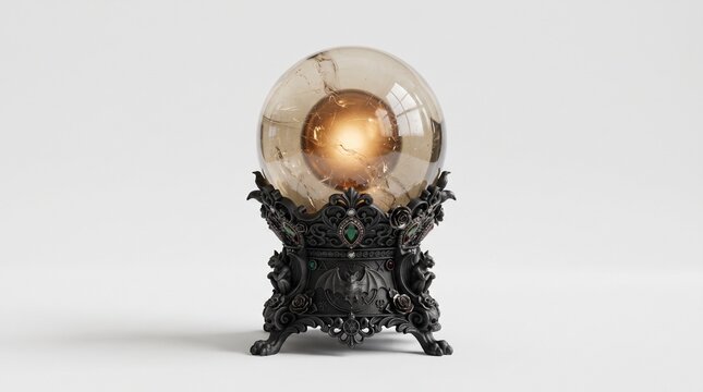 Mystical crystal ball on ornate dark sculpted stand with fortune telling