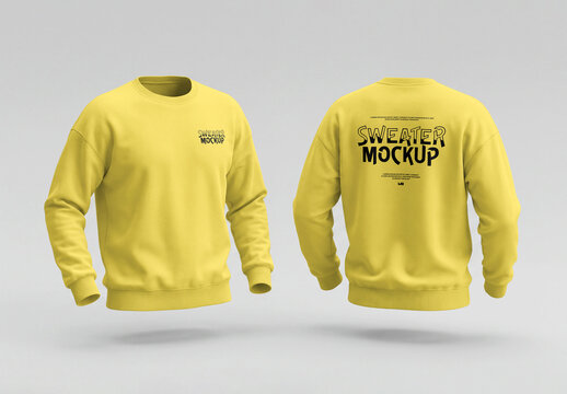 Yellow Sweatshirt Front and Back Mockup