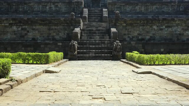 Borobudur temple ancient monument revealing shot