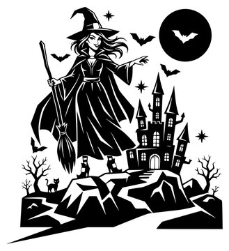halloween pretty retro witch vector