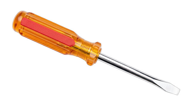Flathead screwdriver with orange handle isolated on a transparent background