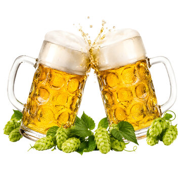 Two Beer Steins with Hops Celebration