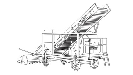 Fototapeta premium Industrial agricultural machine line art white background.