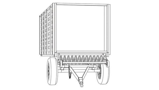 Line art of utility trailer on white background.