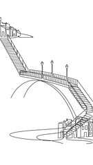 Fototapeta premium Illustrated curved bridge with stairs white background.