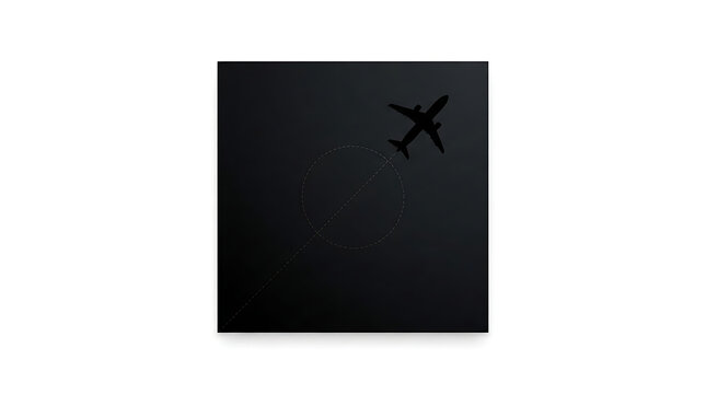 Airplane silhouette flying through a circular path on dark background