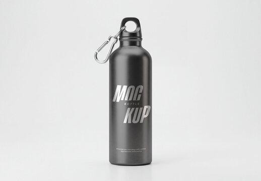 Metal Water Bottle Mockup with Carabiner