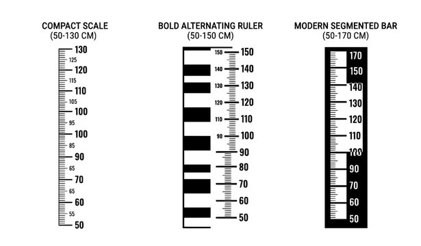Minimal vertical height measurement ruler and stadiometer scale templates vector set