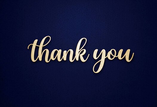 Elegant golden thank you text in cursive font isolated for greeting cards and appreciation messages