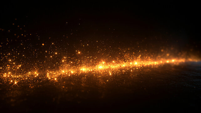 Golden Glitter Particles and Sparkles on Dark Background