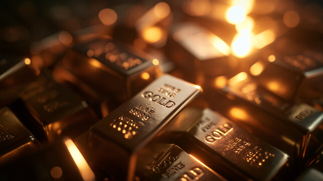 Stack of Fine Gold Bullion Bars in Warm Lighting