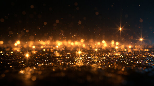 Golden Glitter Bokeh Lights and Sparkling Festive Background