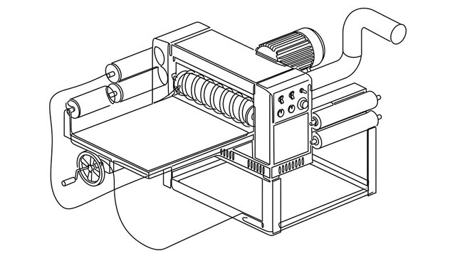 Industrial paper cutting machine white background.