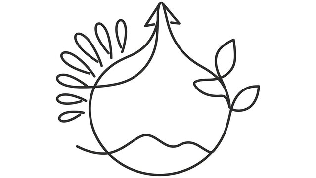 Minimalist leaf and water drop icon white background.