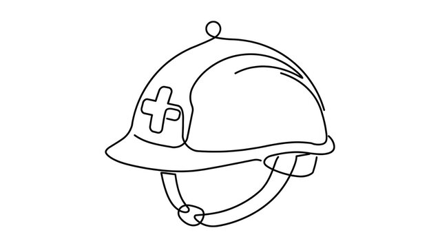 Medical hard hat with cross symbol white background.