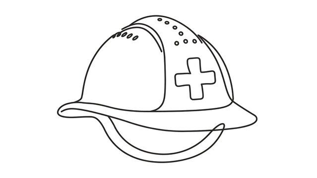 Medical hard hat with cross symbol white background.