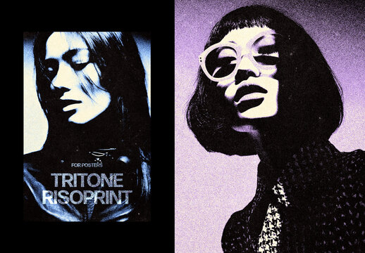 Vertical Tritone Risoprint Effect For Poster And Print Design