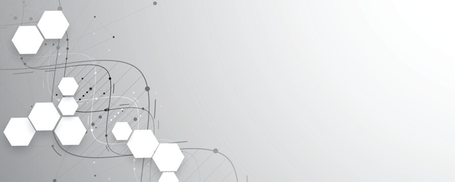 Futuristic science and medical background with molecule, DNA strands, connected neural web