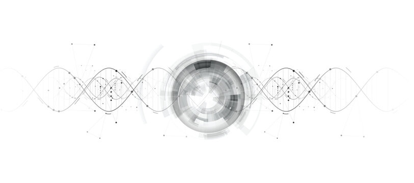 Futuristic science and medical background with molecule, DNA strands, connected neural web