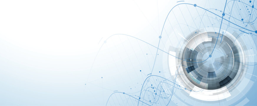 Futuristic science and medical background with molecule, DNA strands, connected neural web
