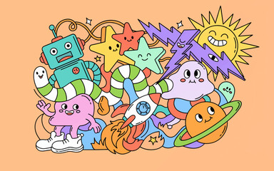 Fototapeta premium Colorful cartoon doodle illustration