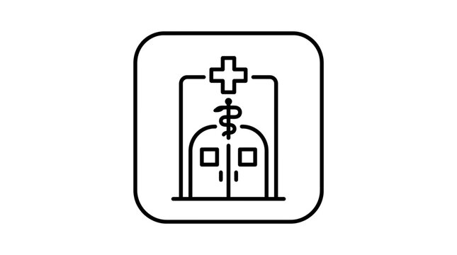 Hospital Building Icon with Medical Caduceus and Cross on Transparent Background