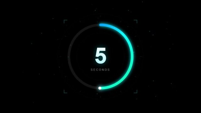 Neon Cyan HUD Countdown Timer 10 to 0 Digital Intro Loop
