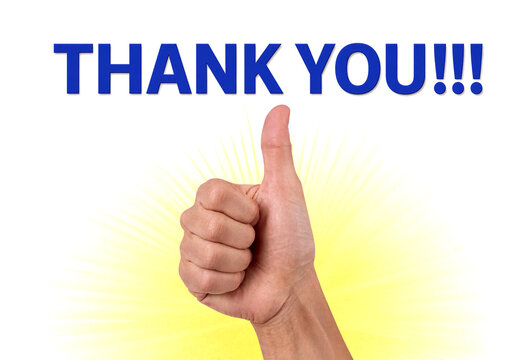 Gratitude and appreciation concept with thumbs up hand gesture and thank you text