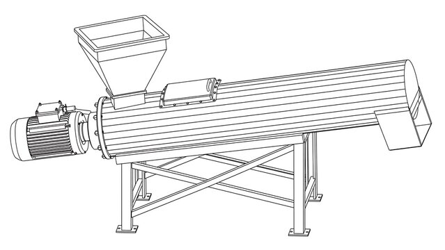 Industrial screw conveyor machine white background.