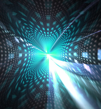 quantum computing tunnel visualization, futuristic data stream, digital energy flow, high speed internet connection, cybersecurity encryption, cloud database optimization, server