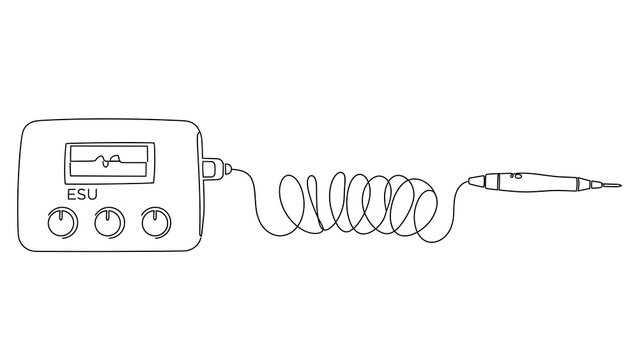 Medical device with coiled cable white background.