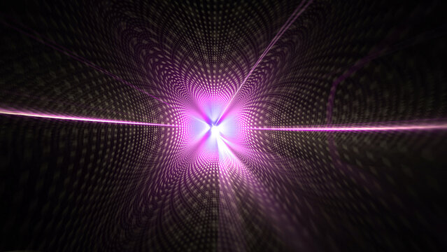 hyper-realistic digital tunnel visualization with glowing purple energy beams, futuristic data transmission network, high-speed internet connectivity, quantum computing architecture, technology