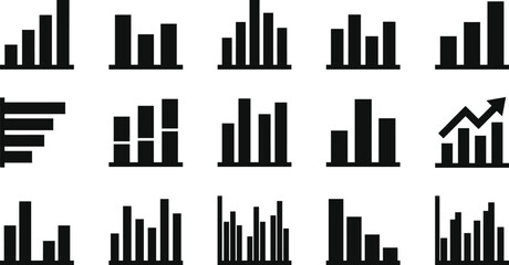 Obraz premium Set of black and white bar chart graphics for analytics