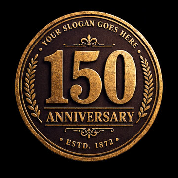 Vintage gold embossed 150 anniversary logo design with laurel wreath and elegant typography