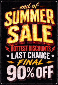 Vintage end of summer sale poster with bold typography and bright colors advertising discounts