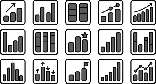 Various bar graph icons representing data increase and decrease