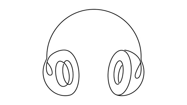 Minimalist headphones line art white background.